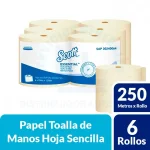 Papel Toalla Hoja Sencilla Essential Scott 6 Rollos x 250 M
