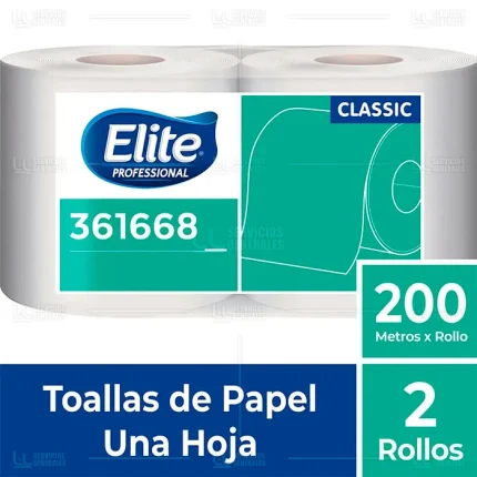 Papel Toalla Una Hoja Classic Elite 2 Rollo x 200 M