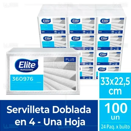 Servilleta Una Hoja Plus Elite 24 Paq x 100 Und 33 x 22.5 Cm